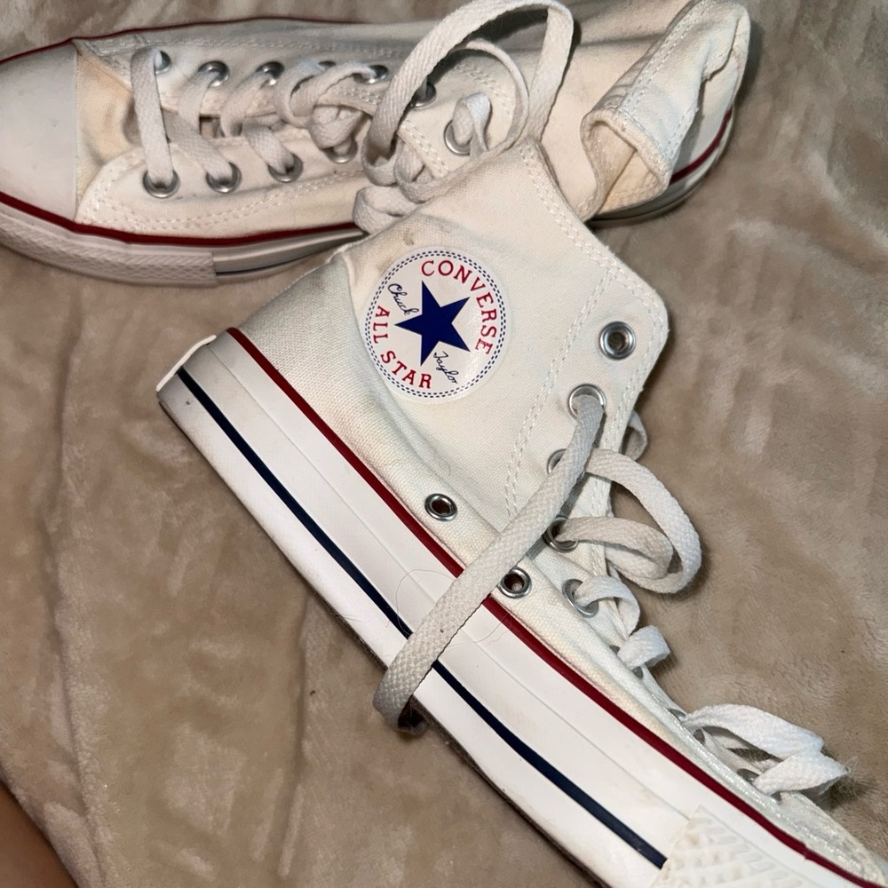 Converse White High Top Kids' Sneakers with Navy Star